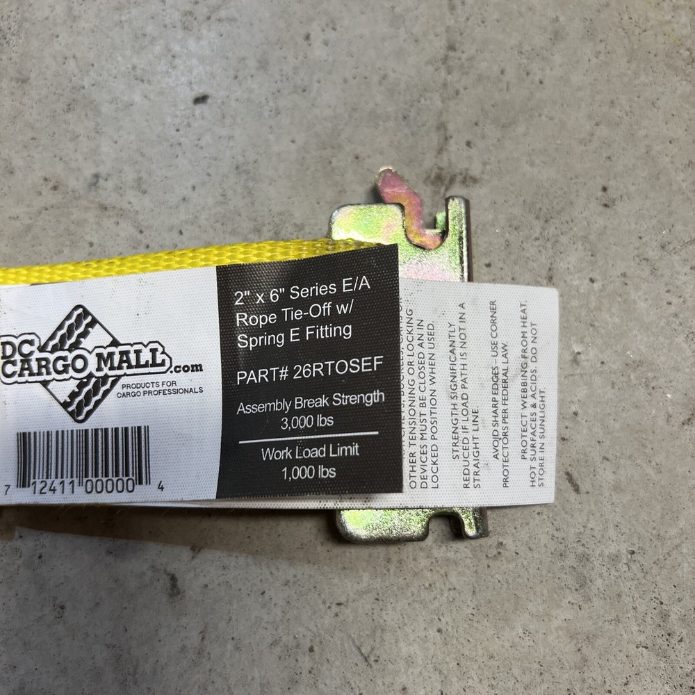 DC Cargo Rope Tie-Off Removable with Spring E Fitting 2 x 6" 26RTOSEF