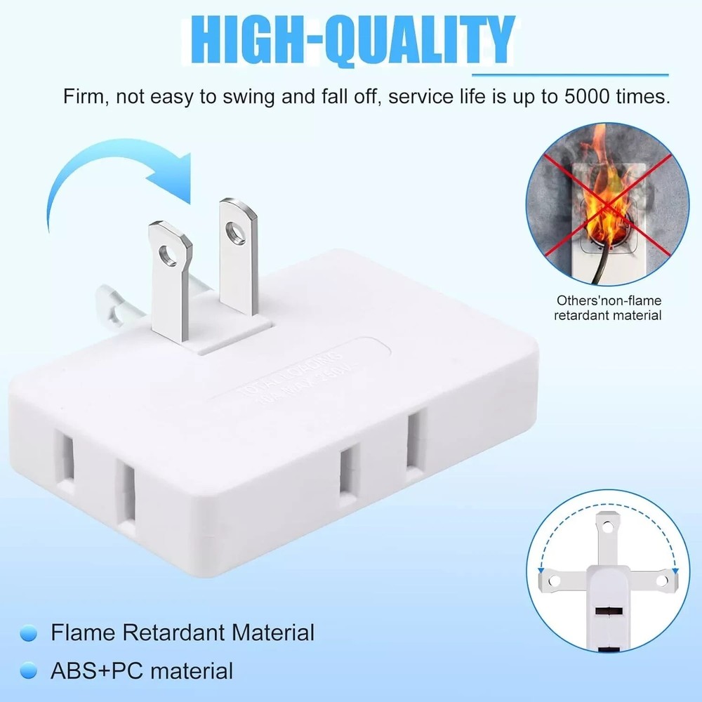 3 Pack AC Flat Wall Outlet Extender Plug Adapter Outlet, Fold-Able 3 Way Wa