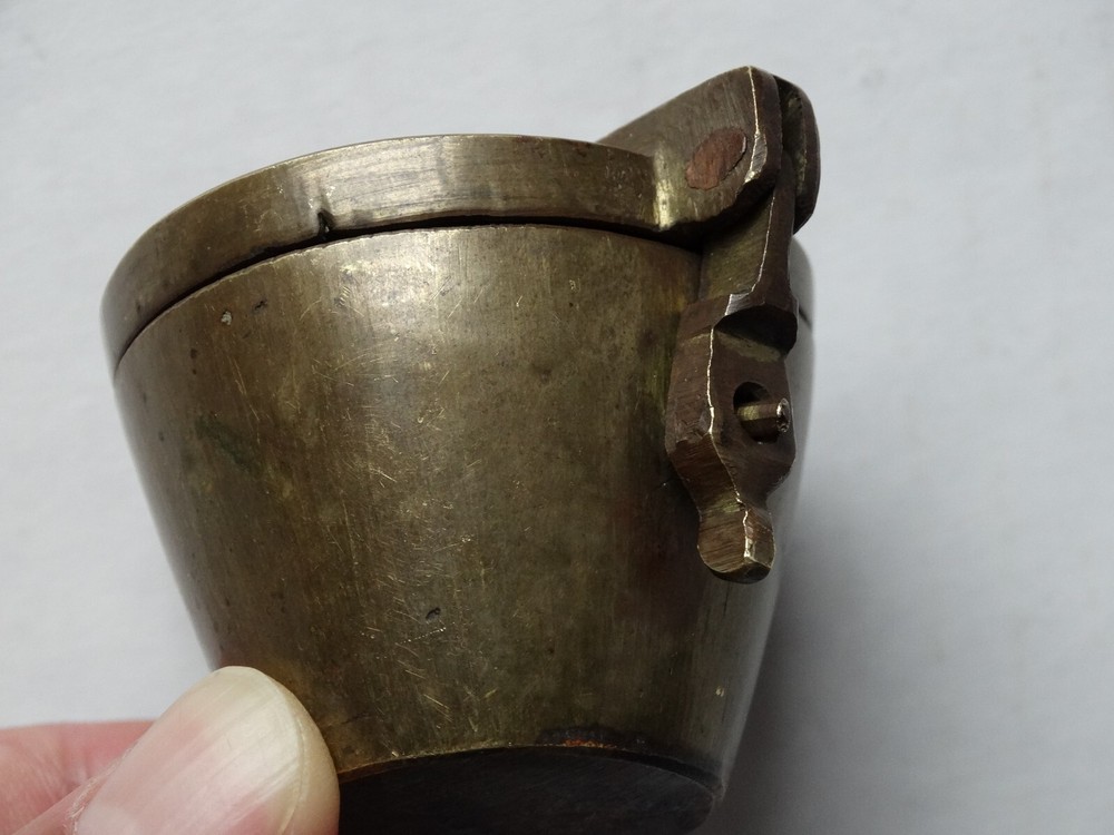 Antique (~18th c) Spanish Solid Brass Lidded Case, for Nested Weigth Set Medical