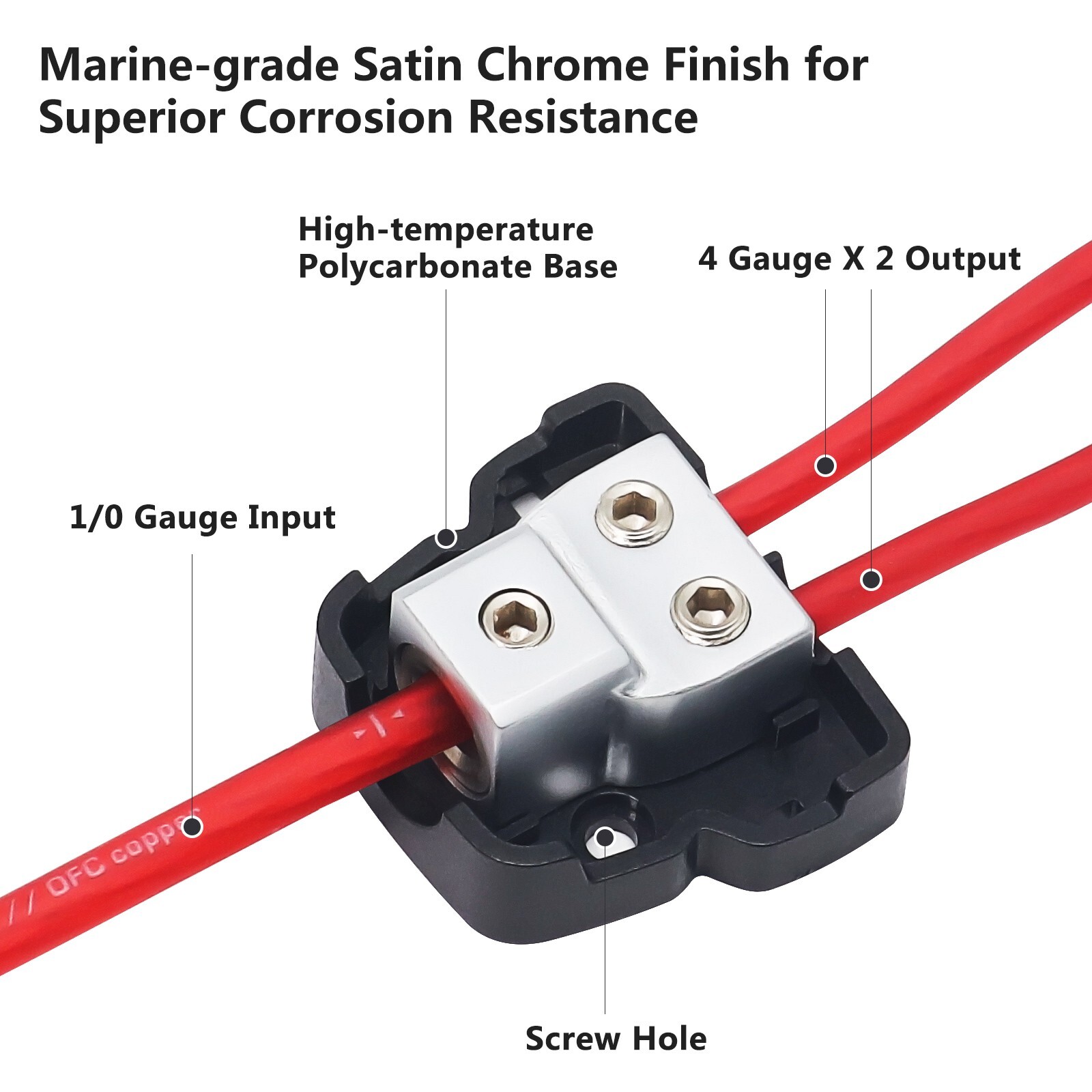 Recoil DB12 2 Way Power Distribution Block 1 X 0/2/4 Gauge In / 2X4/8 Gauge Out
