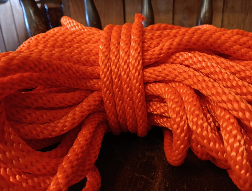 3/8” x 205 ft. Solid Braid Polyester Rope. Made in USA. Orange