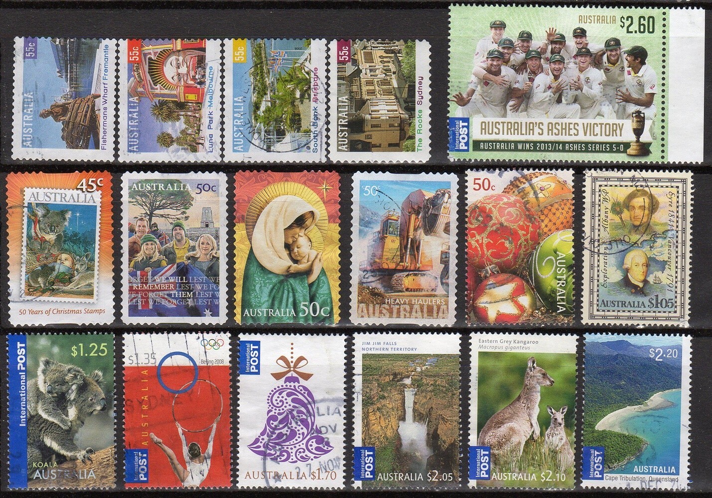 AUSTRALIA LOT OF 60 DIFFERENT USED STAMPS, MOSTLY FROM 1990S TO 2010S