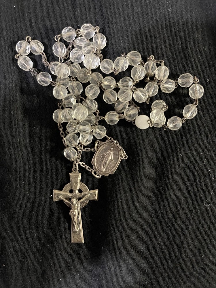 1870’-1920’s Catholic Rosary Sterling Silver Crucifix With Beads