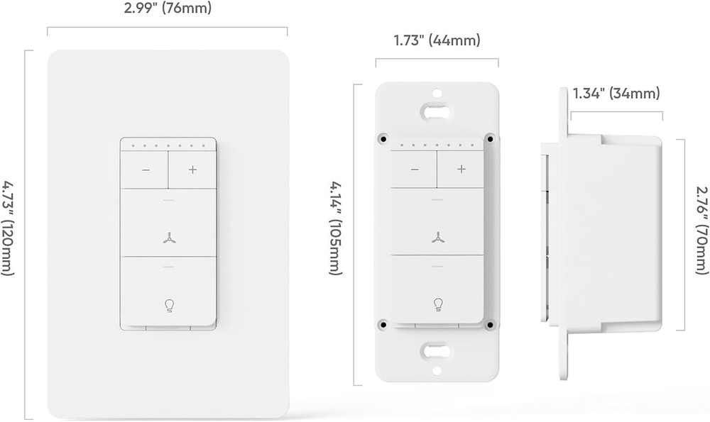 Smart Ceiling Fan Control and Dimmer Light Switch 2Pack, Neutral Wire Needed, 2.