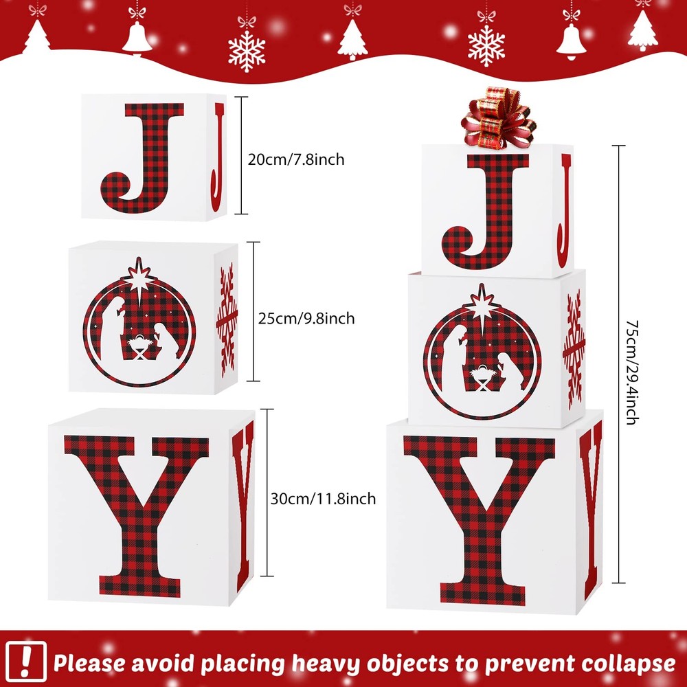 4 PCS Merry Christmas Joy Boxes Decorations Large Stackable Nesting Gift