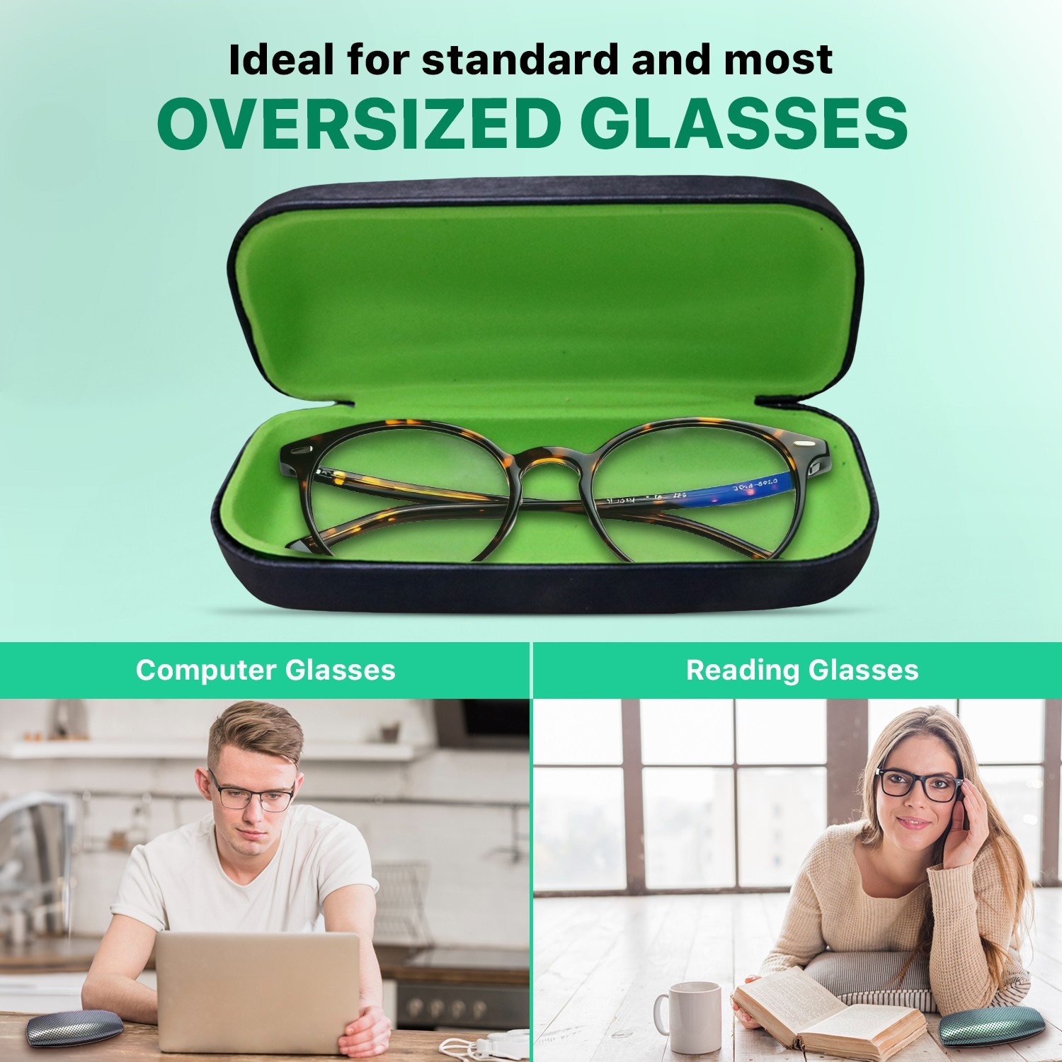 Hard Shell Glasses Case-Lightweight Large Eyeglass Holder with Microfiber Cloth