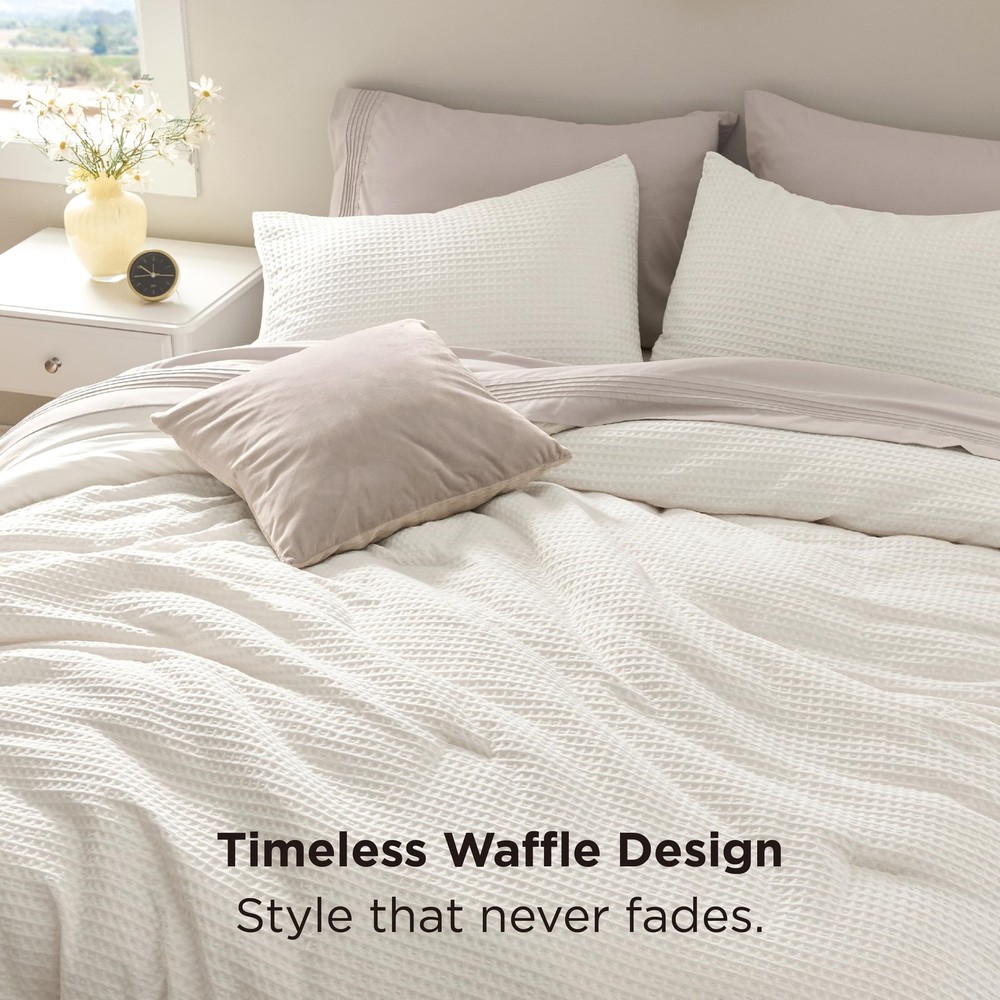 Bedsure Waffle Comforter Set King, Soft and 01 - Coconut White
