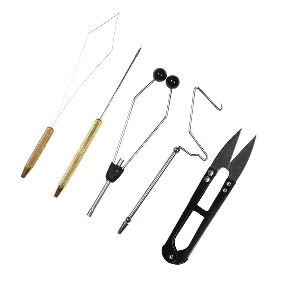 5pcs Fly Tying Tools Combo Bobbin Holder Needle Threader Whip Finisher Scis KBFF