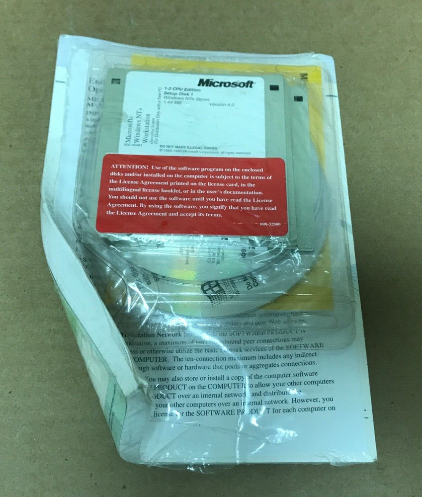 Windows NT Server 4.0 Workstation CD + 3.5" Floppy Disks w/KEY, SEALED