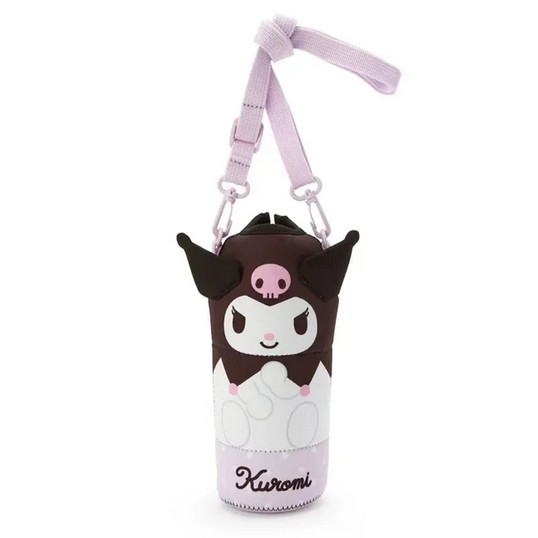 JAPAN Kuromi Water Drink Bottle Cover Case Bag Purple Blk w/ Strap 500mL