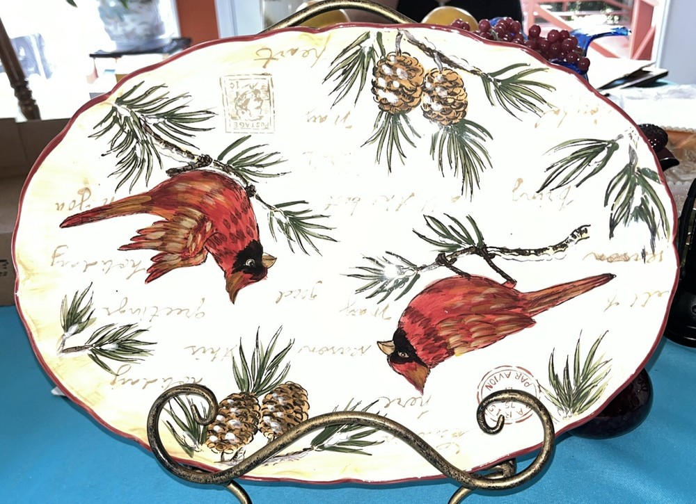 Maxcera Warm Wishes Cardinal Ceramic Serving Platter/Dish/Plate