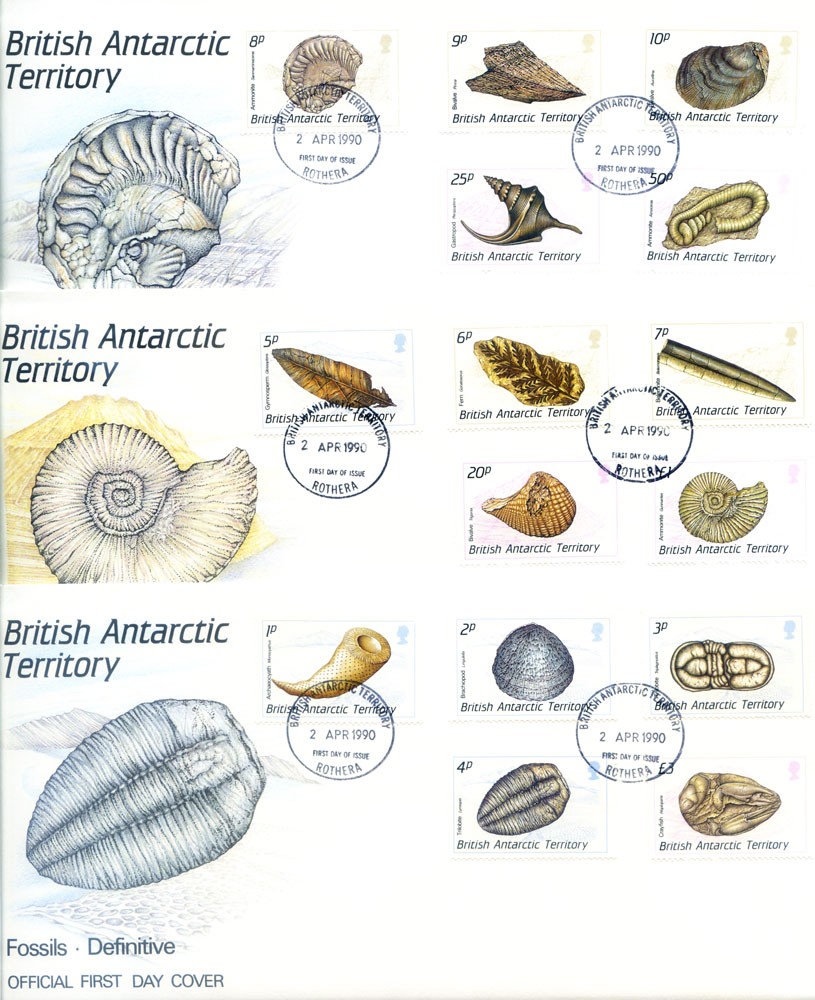 Definitive. Fossils 1990. 3 FDC.