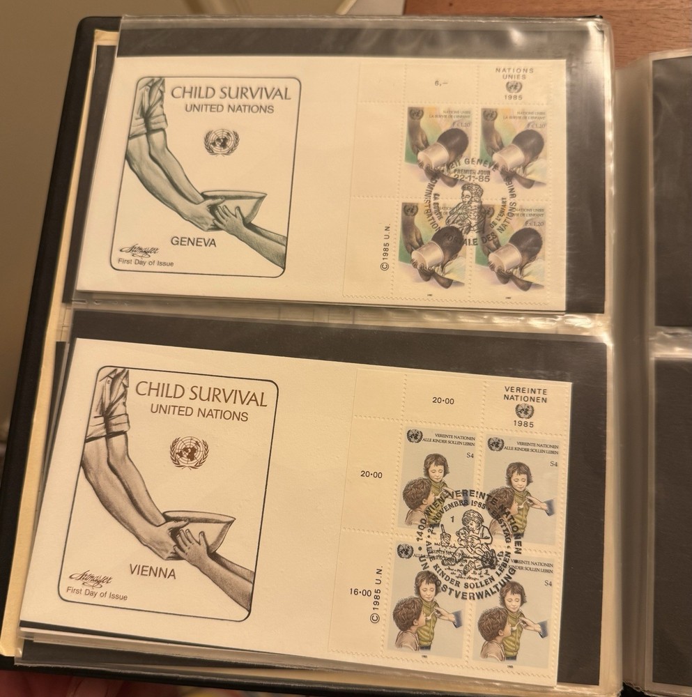 104 Mixed UNITED NATIONS First Day Covers Stamps 1985-1987 W/ Binder. Rare Lot