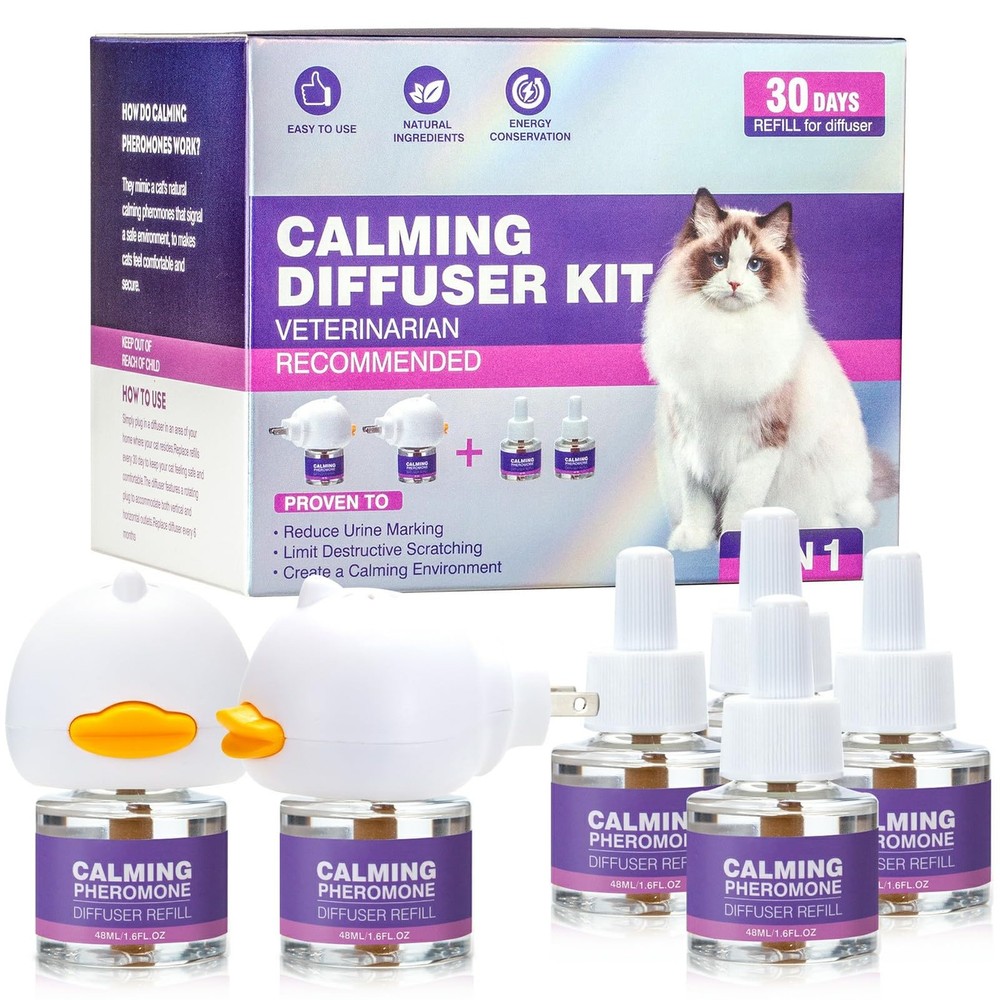 Tcllka Cat Calming Pheromone Diffuser 2 diffusers, 4 refills, Purple