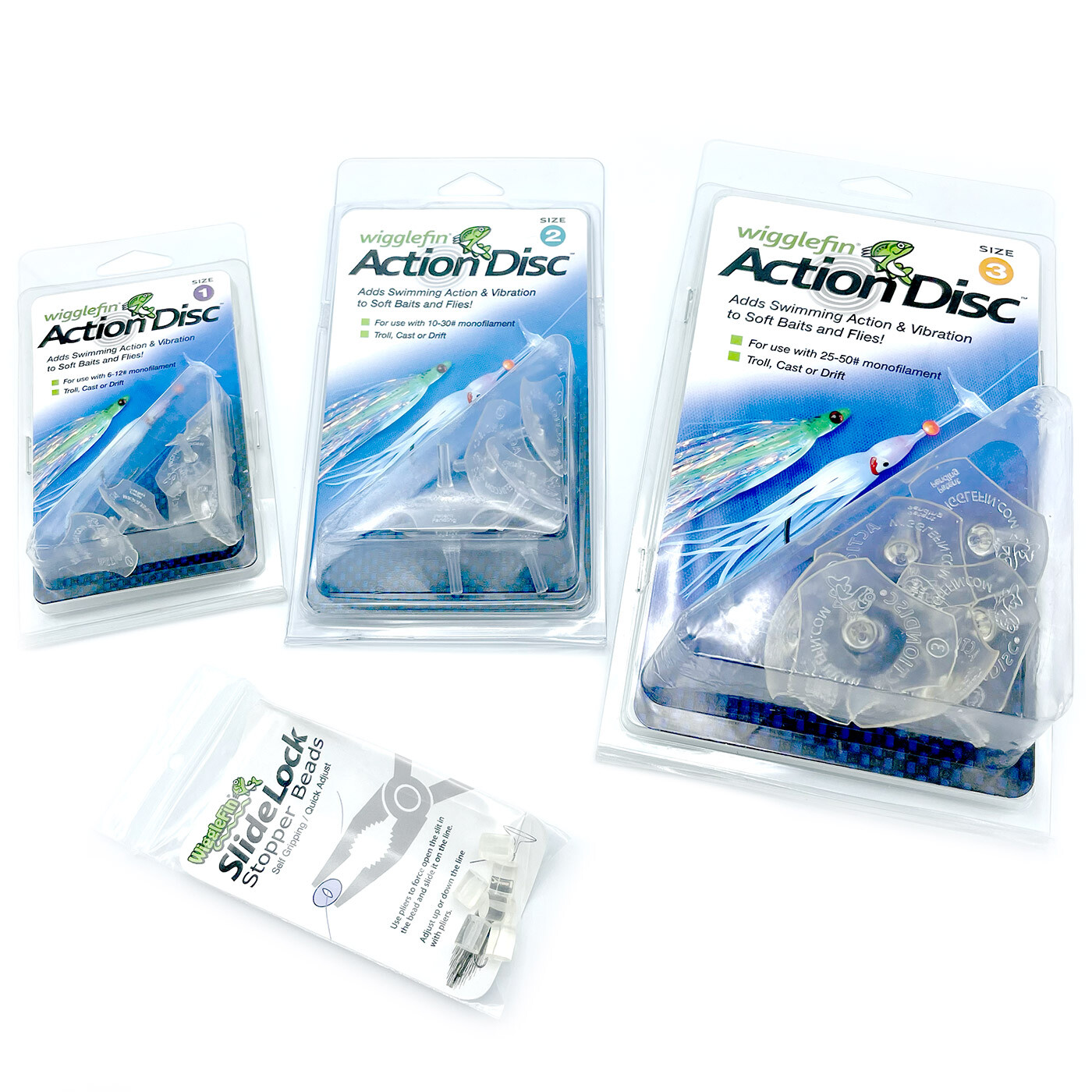 WIGGLEFIN ACTION DISCS / SLIDE LOCK STOPPER BEADS - Fly Tying Fishing Lures NEW!