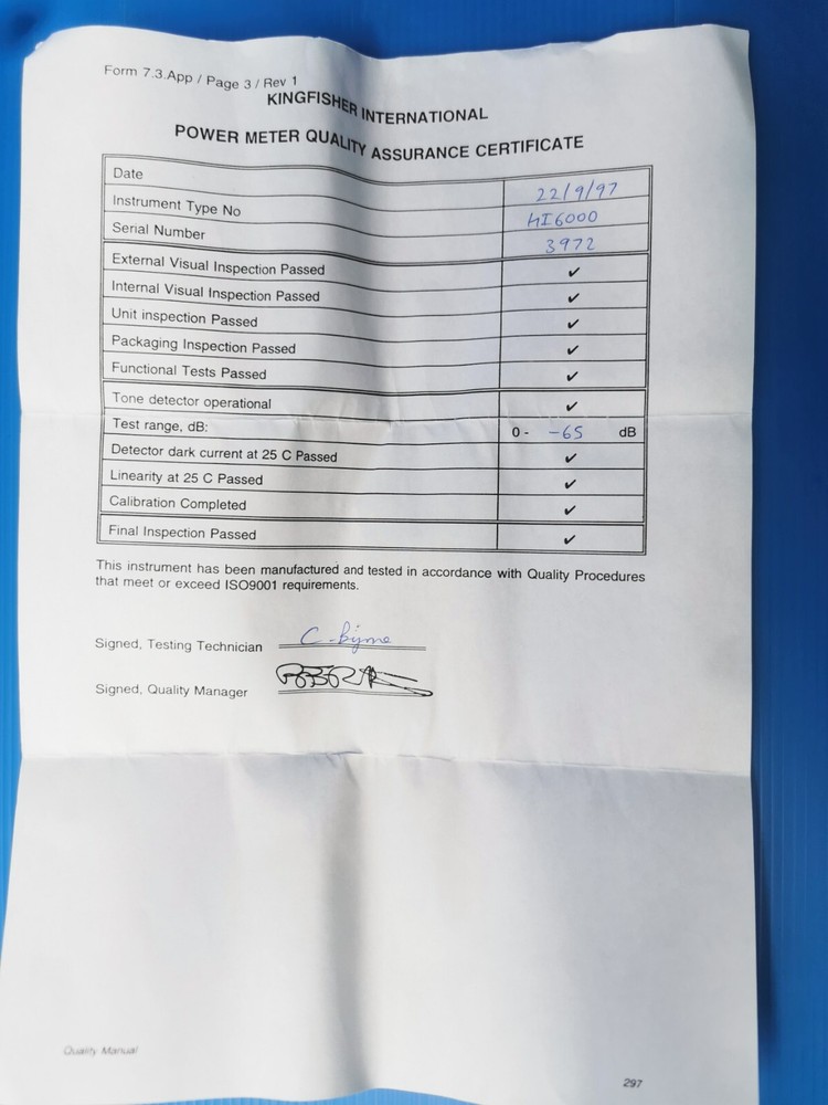 Kingfisher ki8000 Light Source and optical power meter