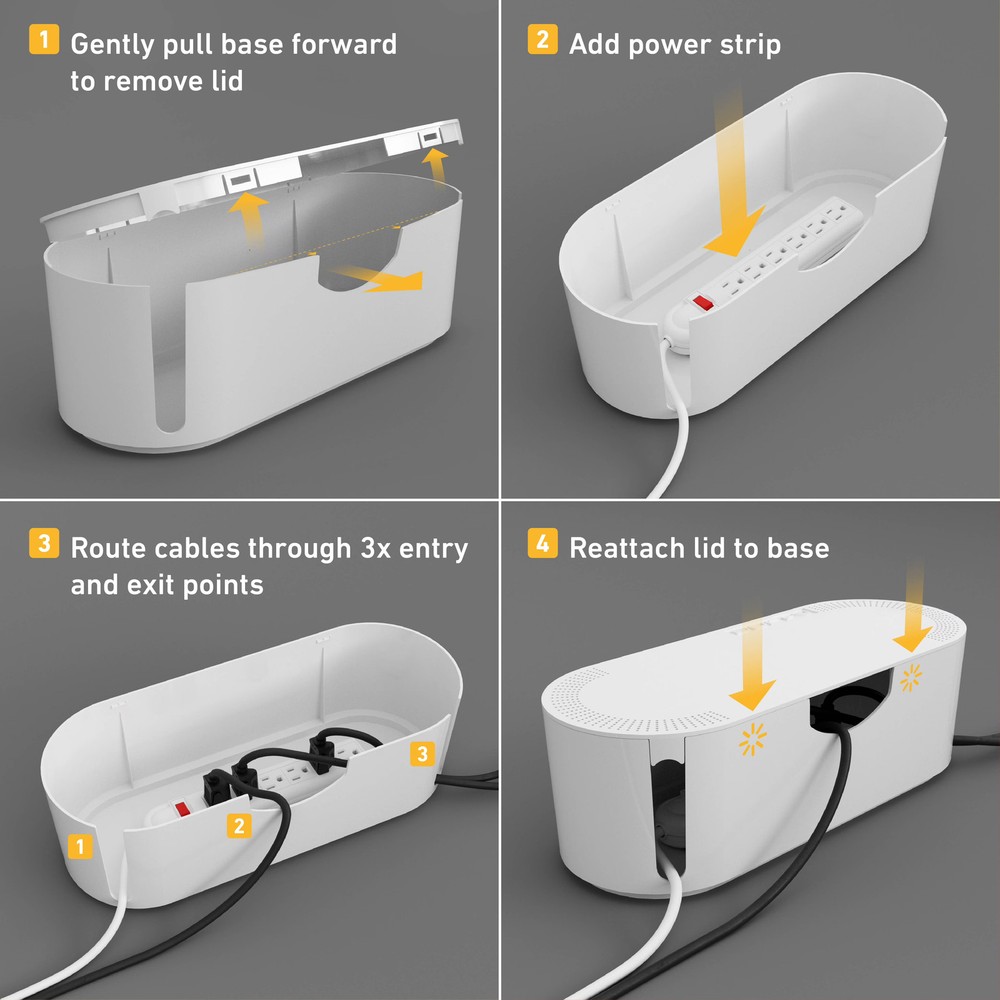 D-Line Cable Management Box, Hide Power Strips & Cords - Large, White