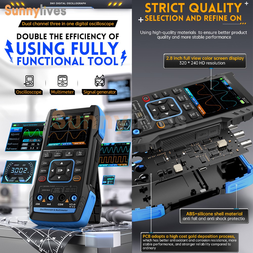 FNIRSI 2C23T+P6100 Digital LCD Oscilloscope Multimeter Function Signal Generator