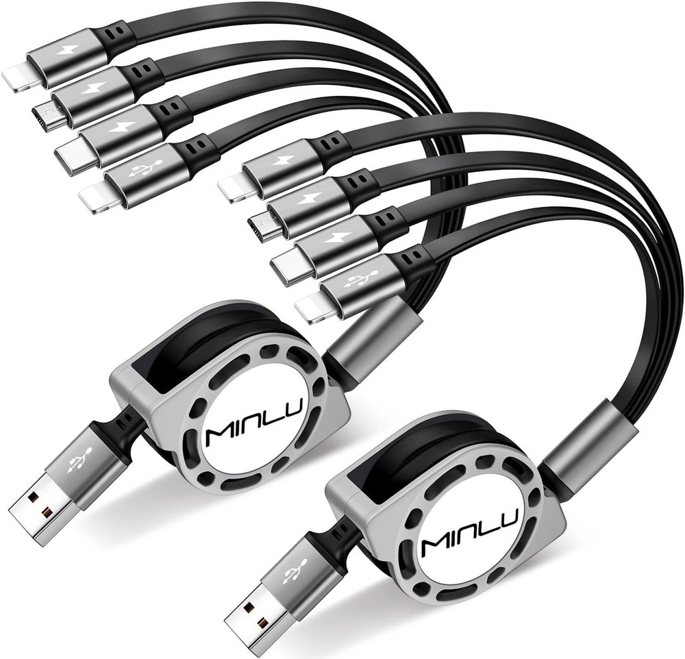 MINLU Multi Charging Cable 4A, 2Pack 4Ft Retractable Multi Fast Charger Cable, M