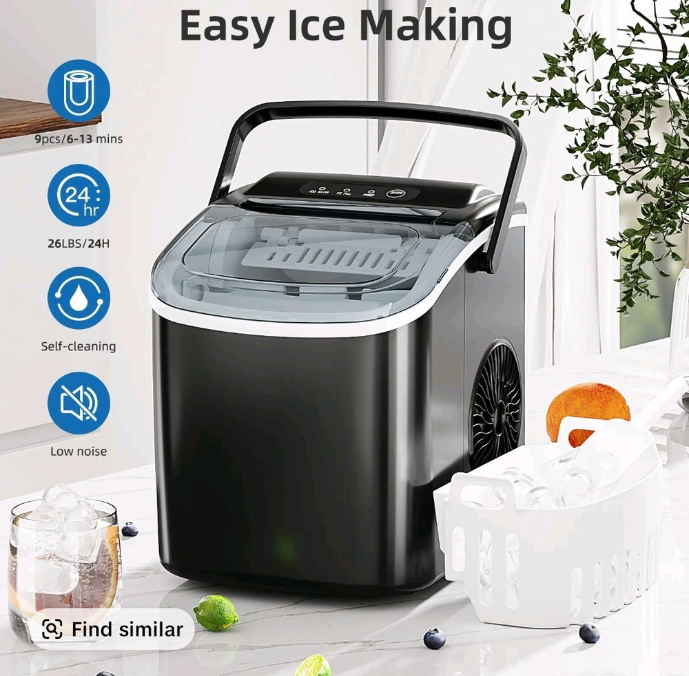 Electactic Ice Makers Countertop,26Lbs/24H,9 Cubes in 6 Mins, *Missing Handle*