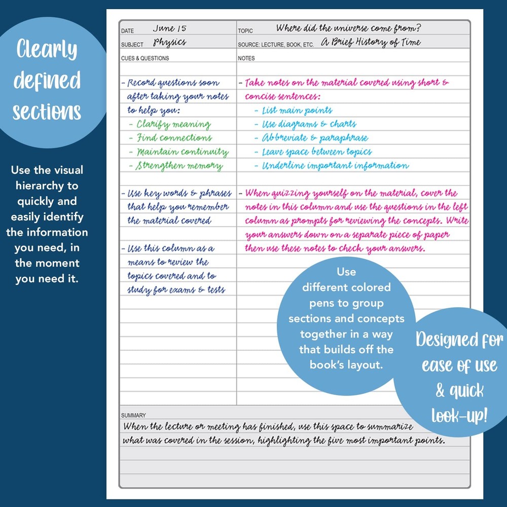 BookFactory Universal Note Taking System (Cornell Notes) / 8.5" x 11"