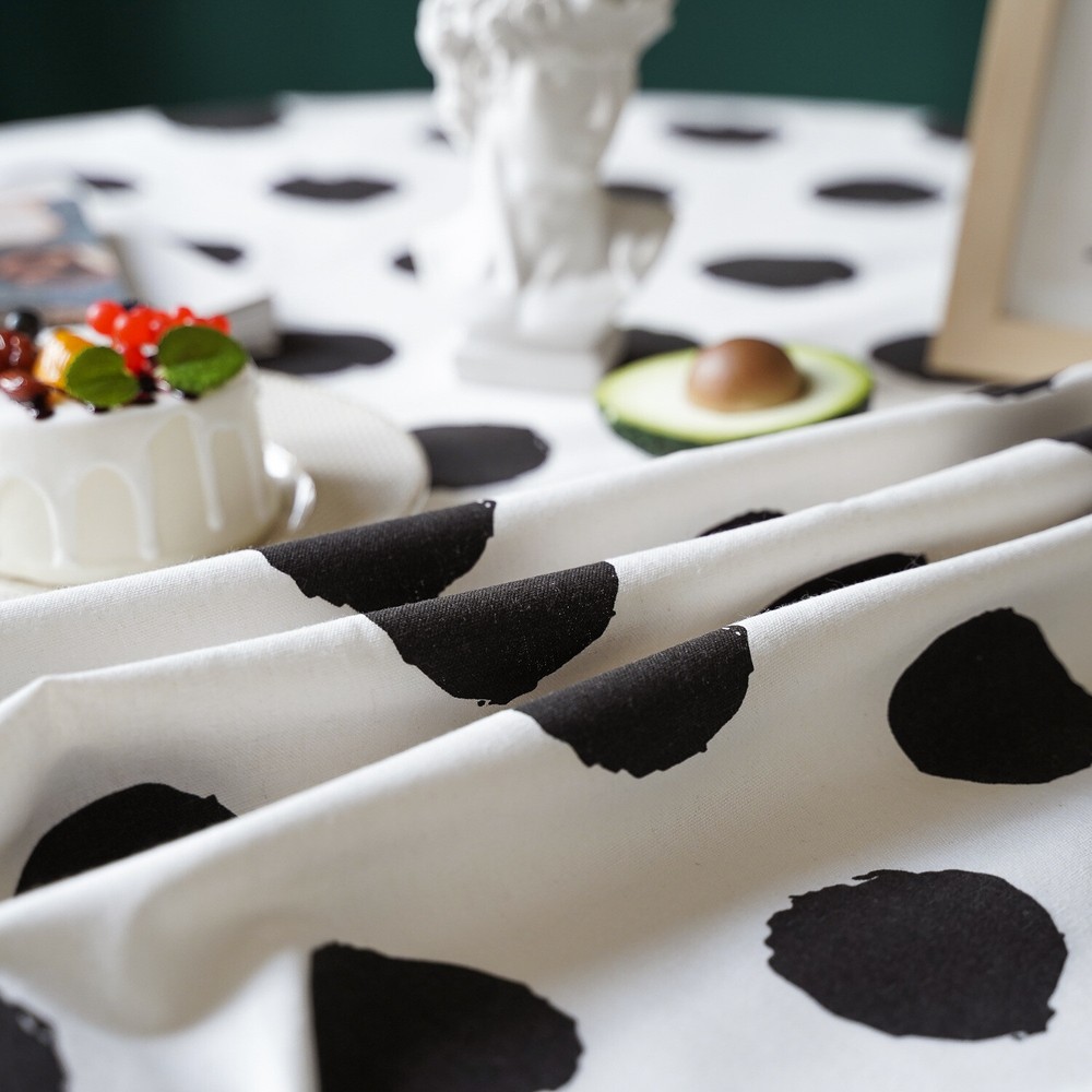 Round Tablecloth Tassel Black White Printed Oval Dot Rectangular Table Cloth