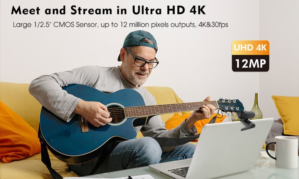 TOALLIN 4K UHD AutoFocus Webcam with Privacy Cover Noise Canceling Microphone