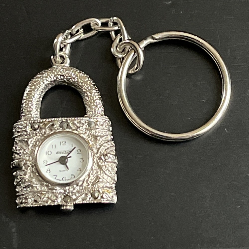 Vintage Digitech Miniature Keychain Clock Purse Silver Quartz  Japan untested