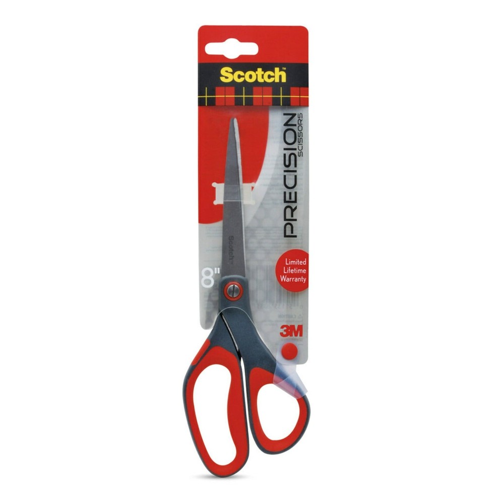Precision Stainless Steel Crafting Scissors, 8", Pointed, Red & Gray