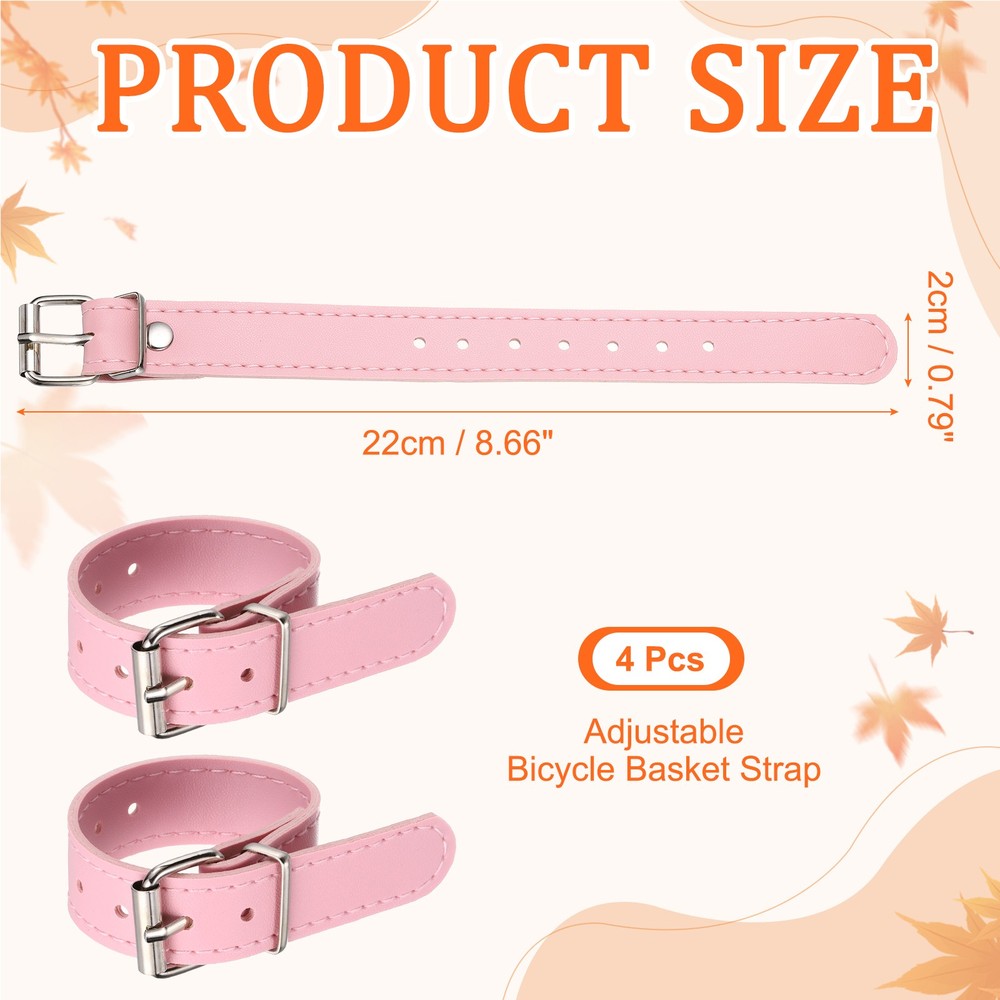 4 Pcs Adjustable Leather Bicycle Basket Strap, Pink