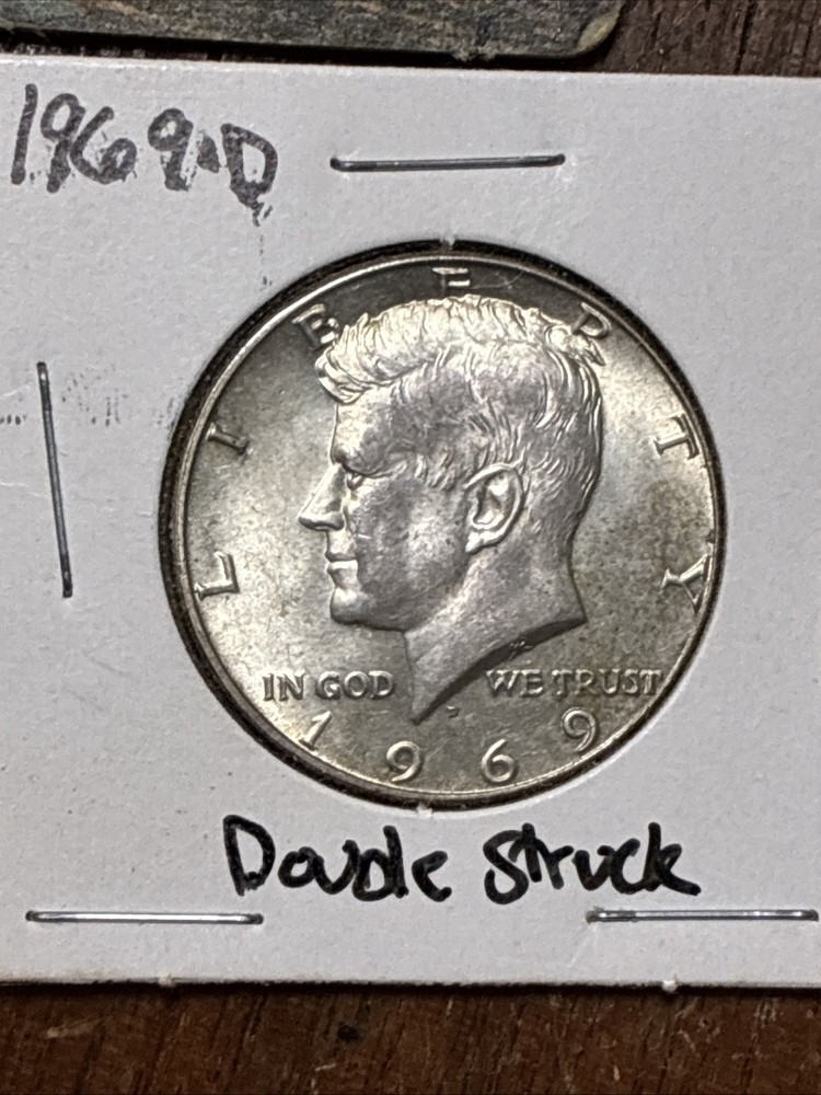 1969-D Kennedy Half Dollar 50c RARE Double Die Reverse Struck Through Error
