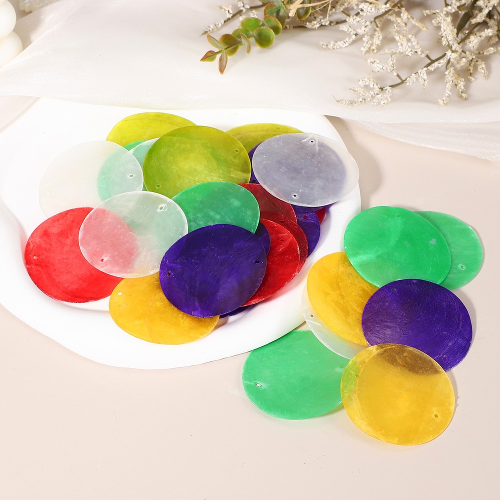 20Pcs Capiz Shells 5cm/2" Round Natural Shells with Silver Ring, White