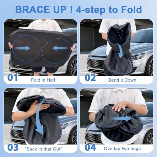 Windshield Sun Shade with Storage Pouch, Thickened Titanium Silver L(69"x35")