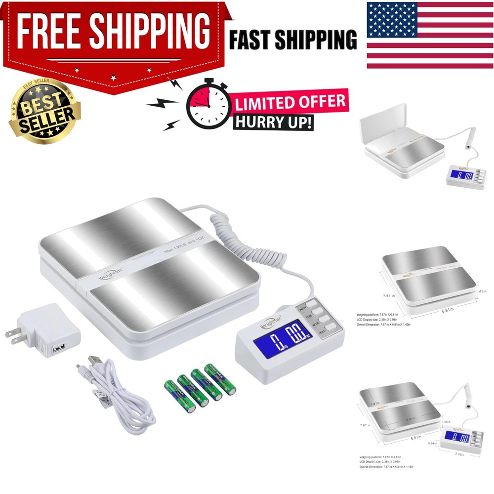 130Lb x0.1OZ Extended Display Digital Shipping Postal Scale, White