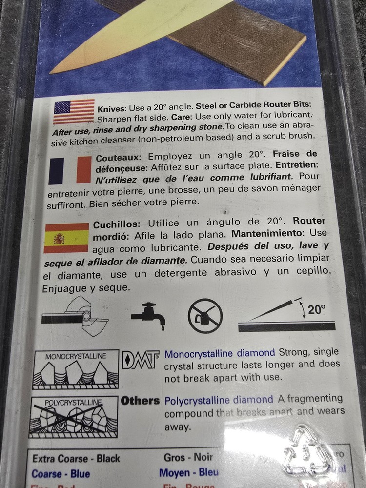 DMT DIAMOND SHARPING STONE, COARSE, 6" X 2" X 1/4", MODEL D6C, NEW
