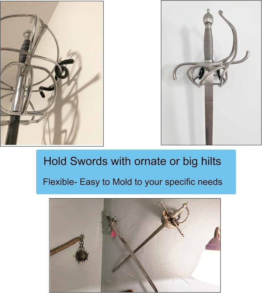 Customizable Antique Sword Display Hangers - 4 Adjustable Vertical Mounts