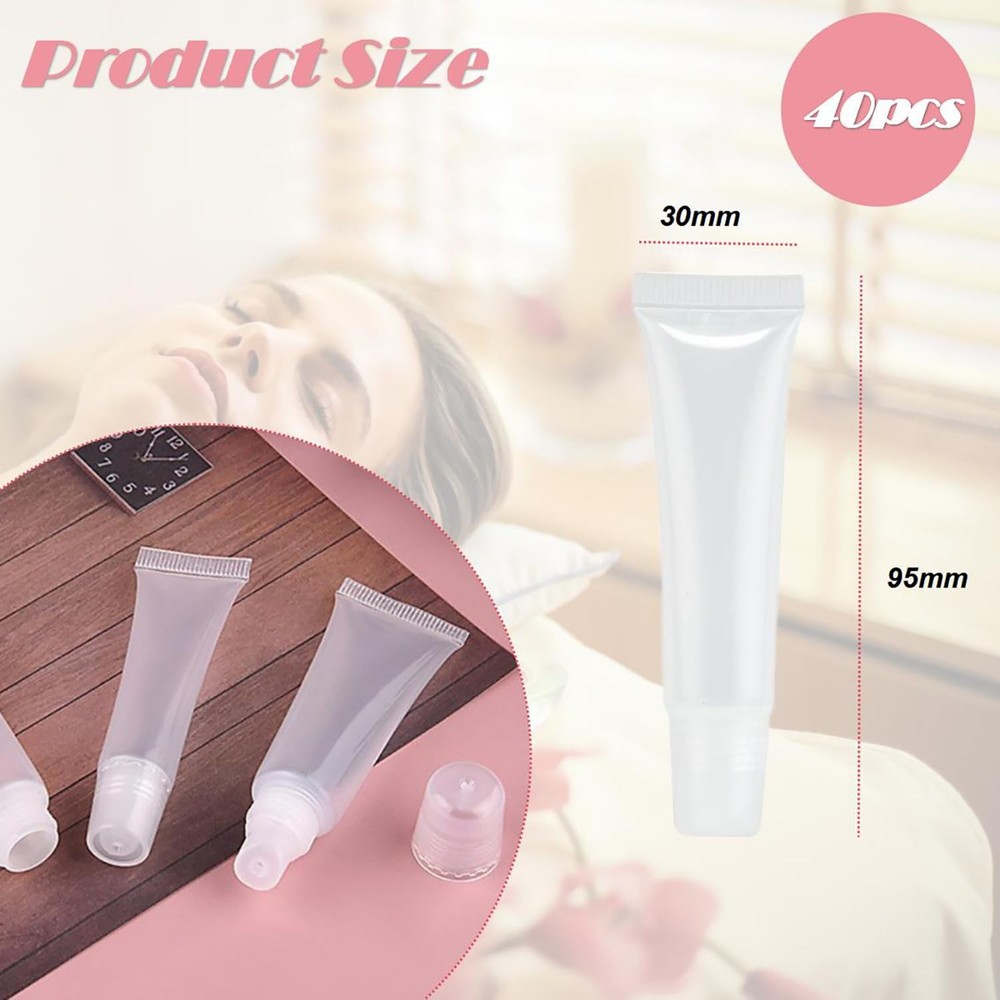 40 PCS 15ML Empty Lip Gloss Tubes Clear Squeeze Containers Refillable Soft