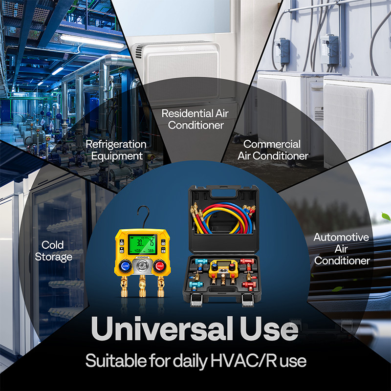 Refrigeration Digital AC Manifold Gauge Set 3 Way HVAC Gauges for R1234yf R134a
