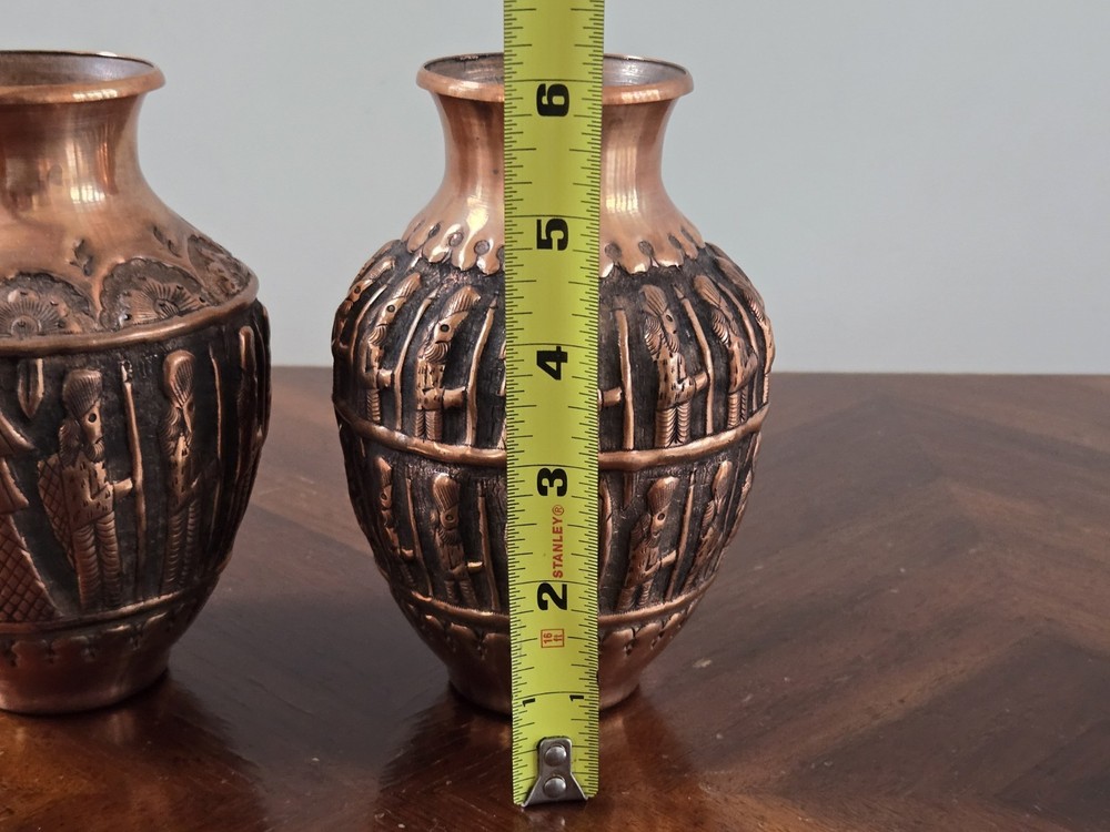 2 Vintage Persian or Middle Eastern Repousse Copper Vases