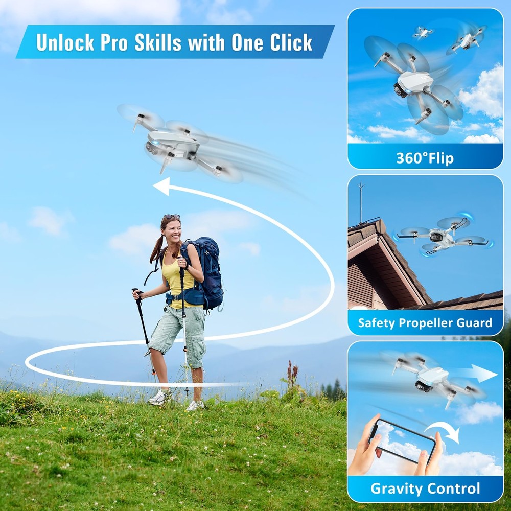 Drone with Camera, 2K HD FPV Drones for Adults, Mini Light blue