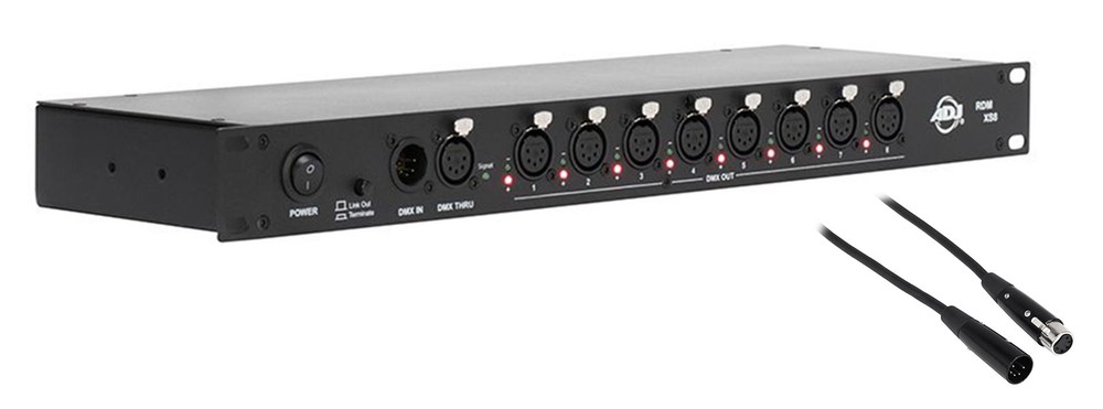American DJ ADJ RDM XS8 Rackmount DMX Switch Data Splitter+Cable