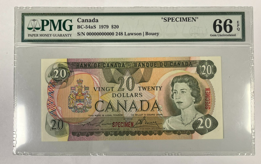 1979 Canada $20 Specimen Bill Note PMG 66 EPQ Gem Uncirculated