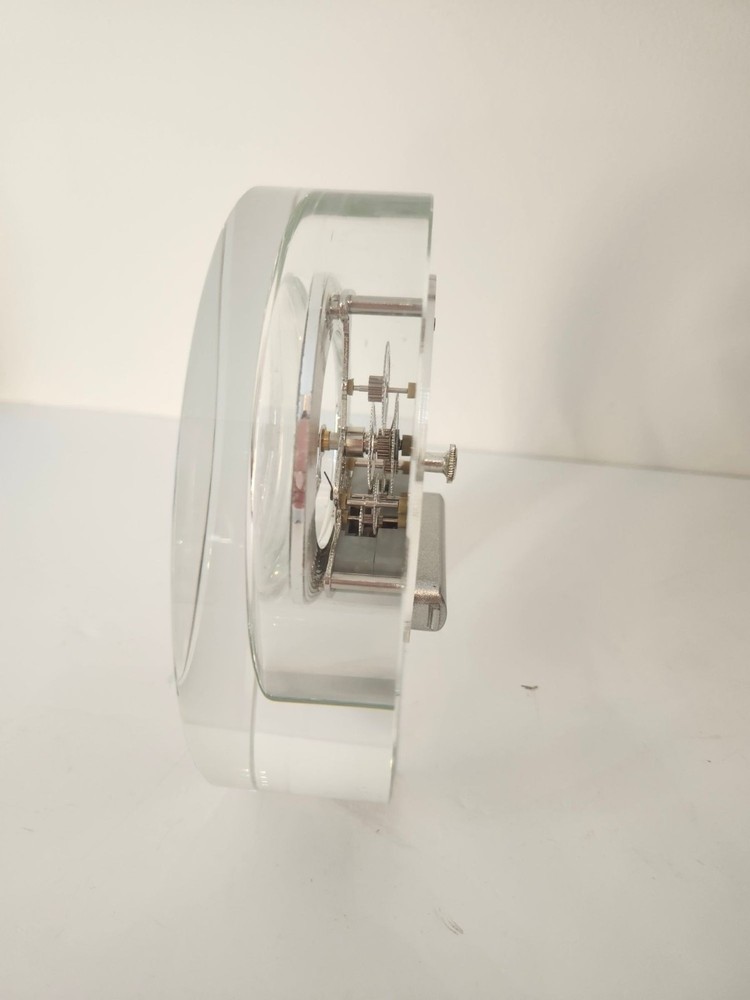 Crystal Desk Clock With Roman Numerals & Exposed Silver Gears Elegant & Function