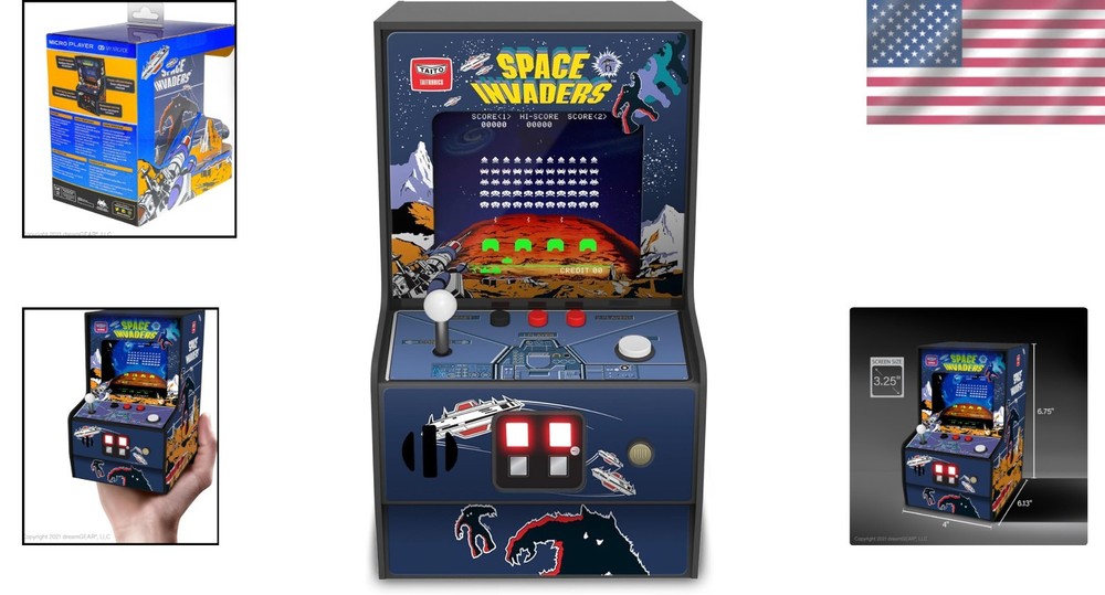 Authentic Space Invaders Arcade Machine: Playable 6.75” Collector's Edition