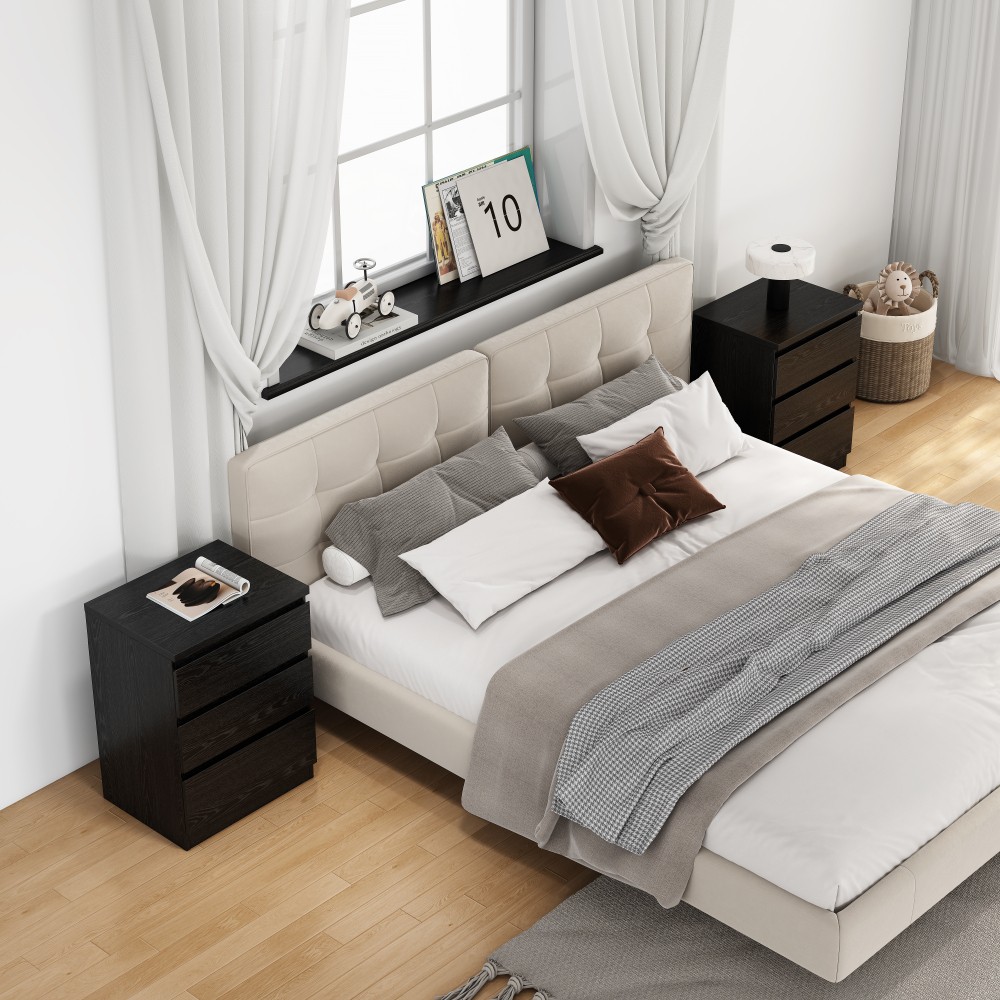 Modern Black Nightstand with 3 Drawers, Handle-Free Bedroom Dresser