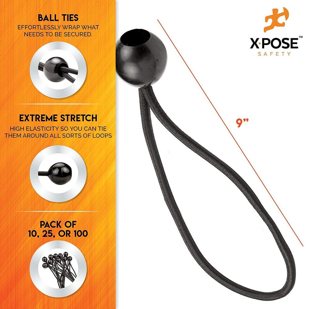 9” Black BUNGEE Cord Tarp Bungee Tie Down Strap- 25 Pack