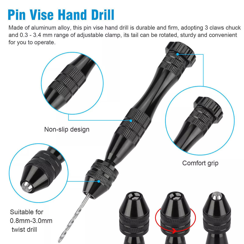 59 PCS Twist Drill Bits Set Mini Micro Hand Rotary Precision Pin Vise Tools Kit