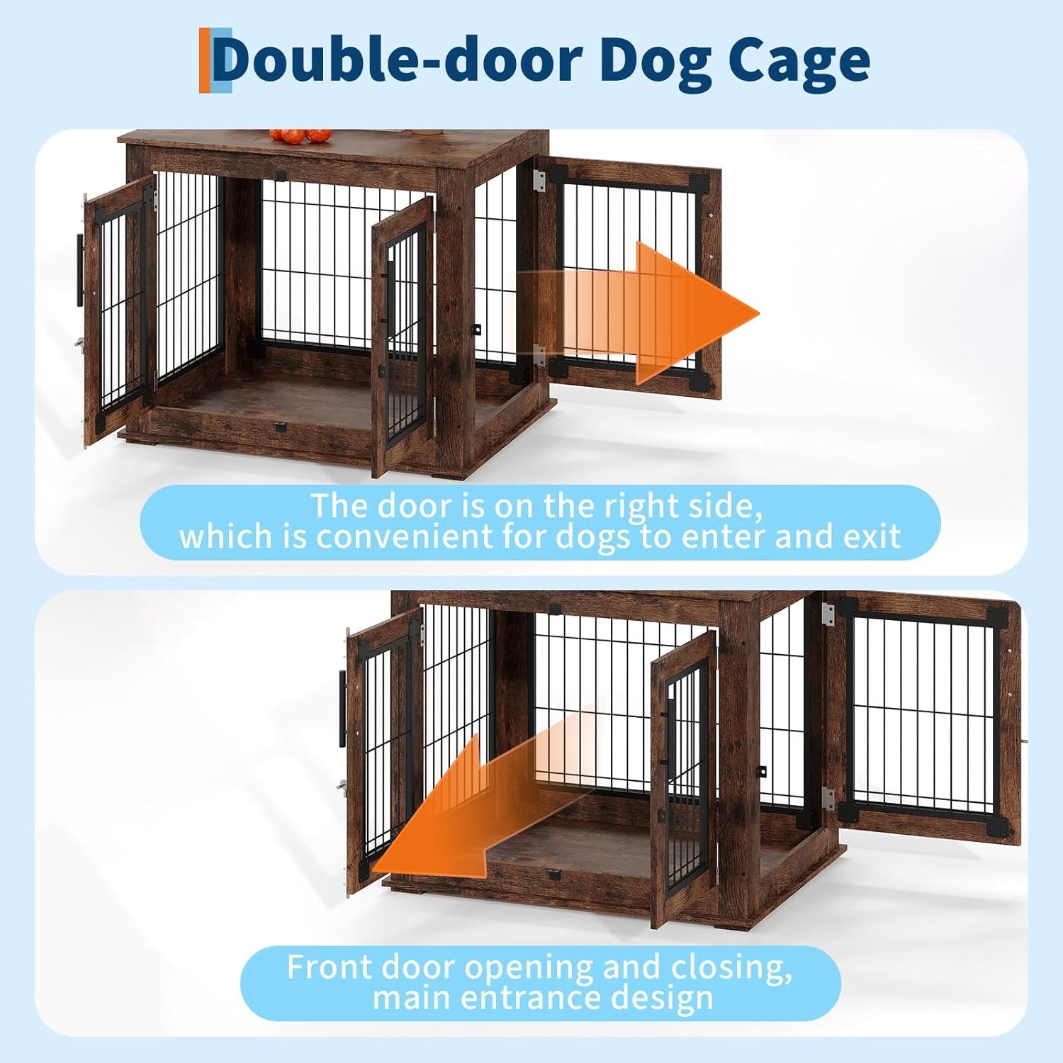 Dog Crate Furniture End Table Heavy Duty Wooden Kennel Cabinet with Double Doors
