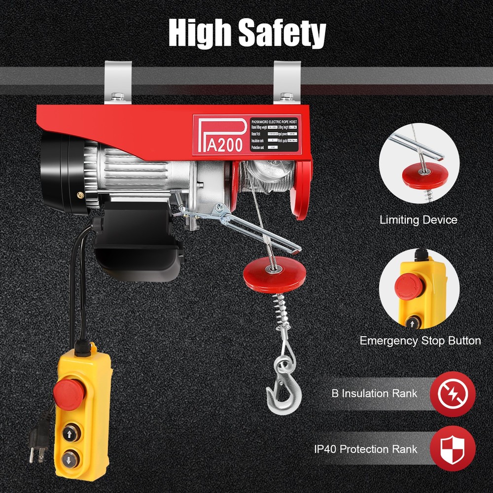 440LBS Electric Hoist Winch Engine Crane with Remote Control 110V