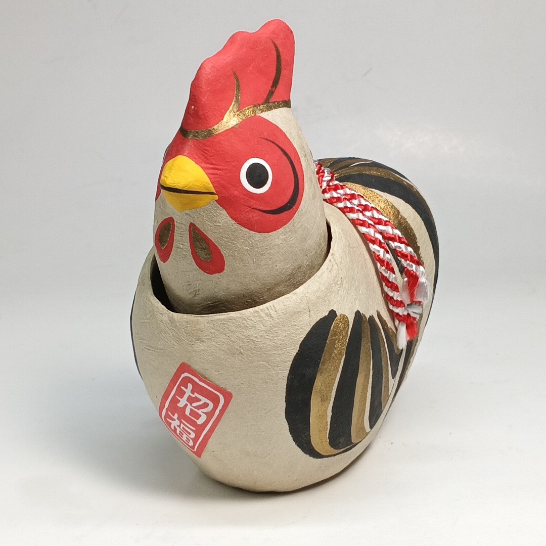 Japanese Paper Mache Bobblehead Chicken Doll Nozawa Folk Art